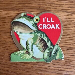 Vintage Valentine Card Frog I'll Croak Heart Shaped Made in USA